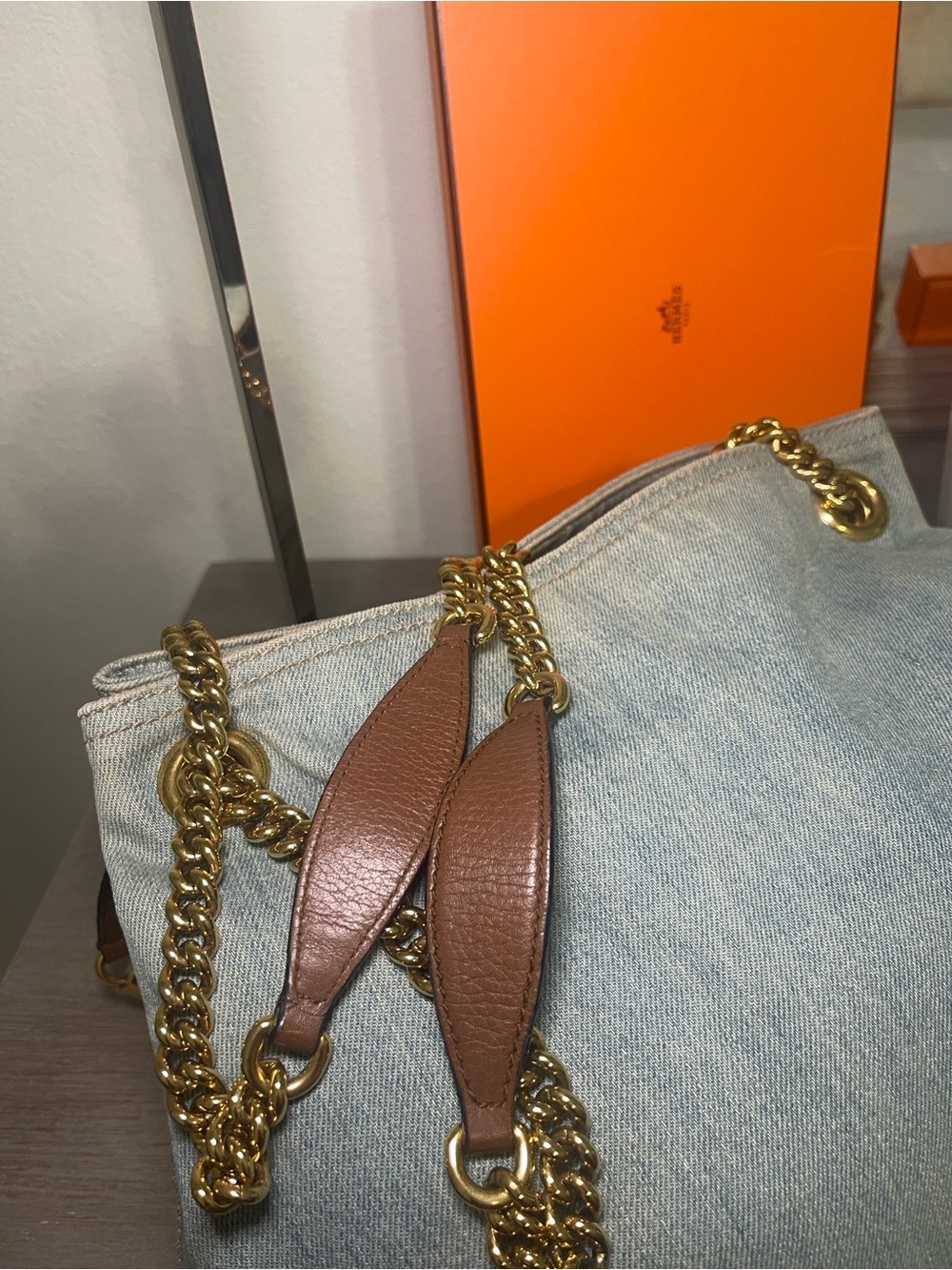 Gucci Light Blue Denim Shoulder Bag with Brown Leather Tassel - Picture 6 of 13